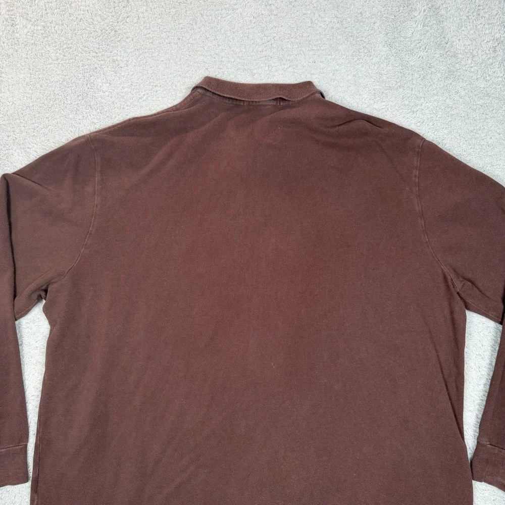 Vintage Polo Ralph Lauren Mens XXL Brown Long Sleeve Pique Polo Shirt Cotton Y2K